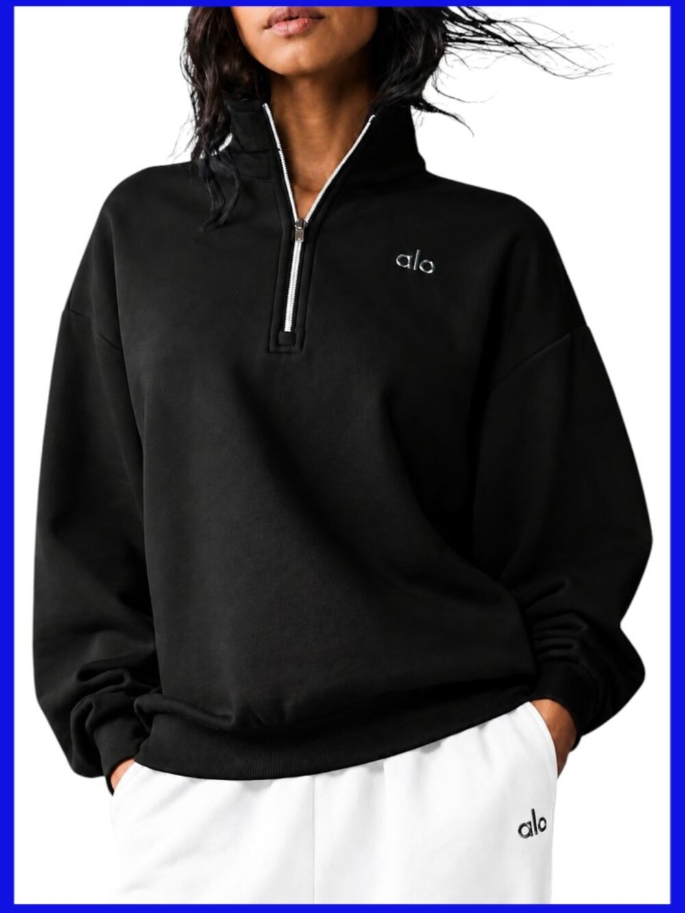 Alo Yoga Accolade 1/4 Zip Pullover Black Oversized S